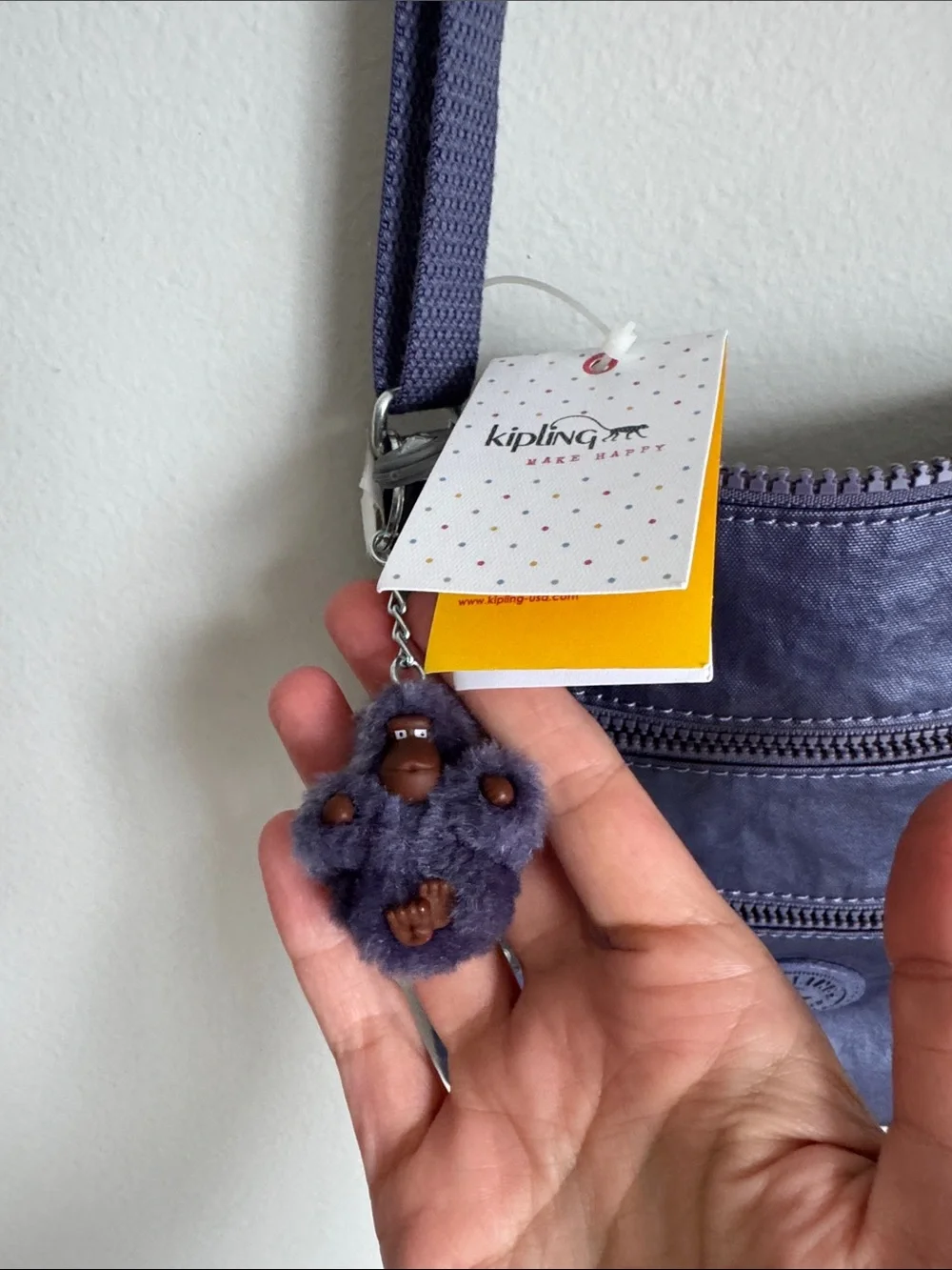 Kipling Rachael Crossbody Bag NWT Enchanted Purple Metallic Nylon Monkey Charm
